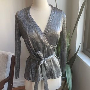 Medium dark silvery grey tie waist formal Zara top
